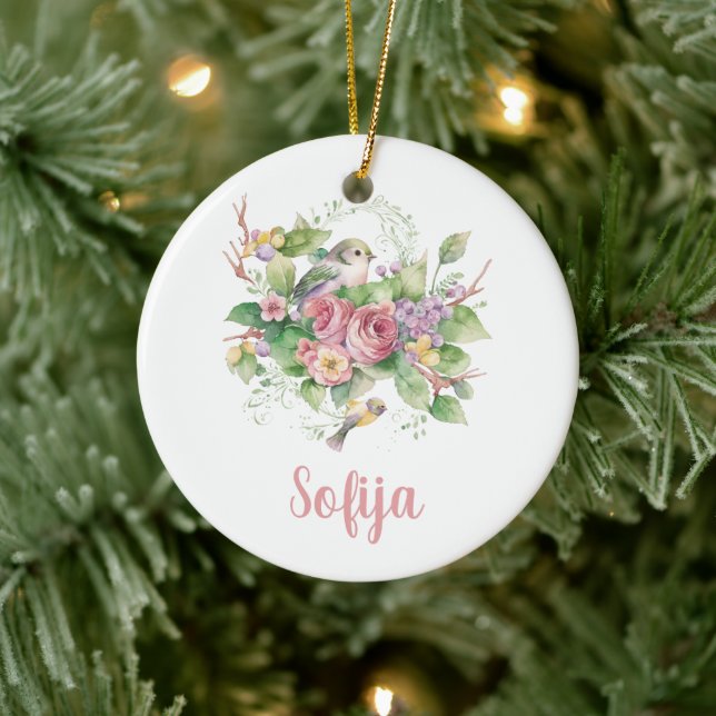 Blume Rose Wasserfarbe Keramik Ornament (Baum)