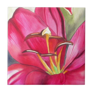 Blume Rot Alert Lily Aquarell Fliese