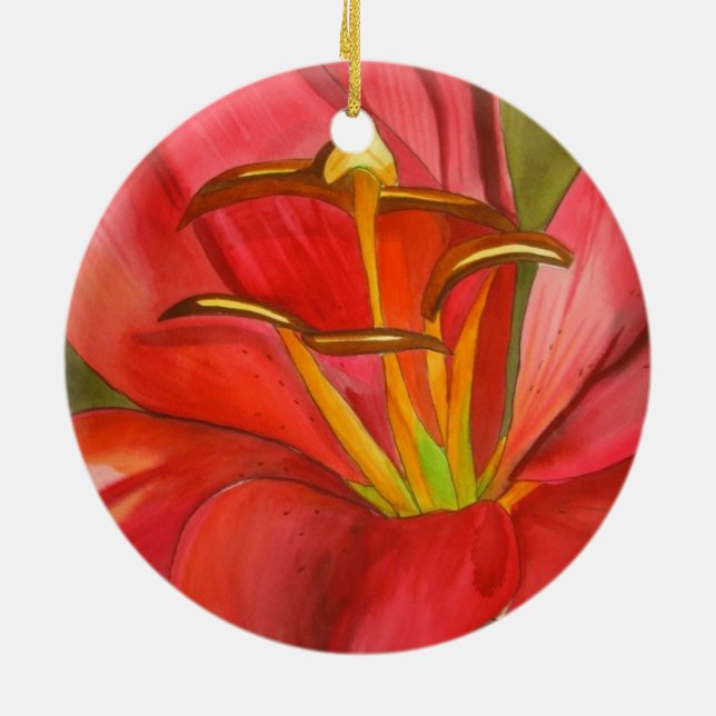 Blume Rot Alert Lily Aquarell Keramik Ornament (Hinten)