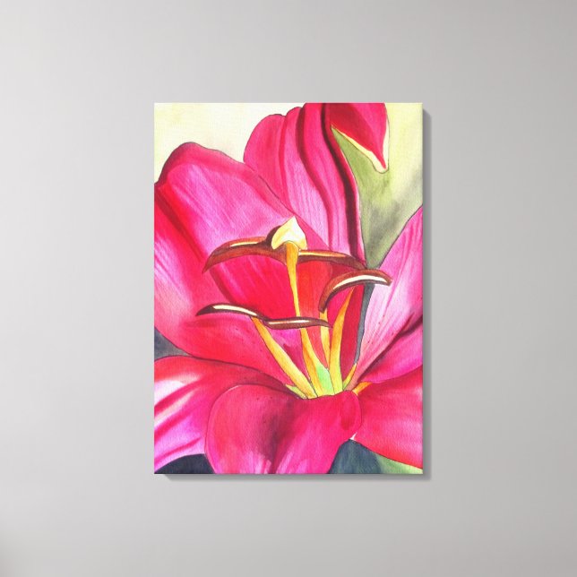Blume Rot Alert Lily Aquarell Leinwanddruck (Vorderseite)