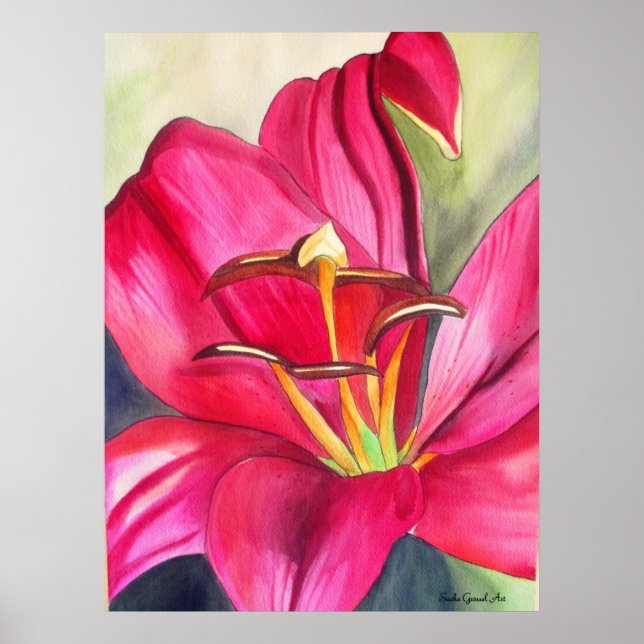 Blume Rot Alert Lily Aquarell Poster (Vorne)