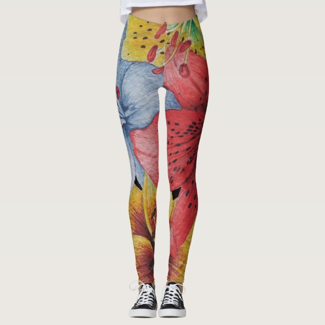 Blume Rot-Blau-fett Blumenmuster Leggings (Vorderseite)