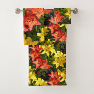 Blume Rot-Gelb-Lilly-Set Badhandtuch Set