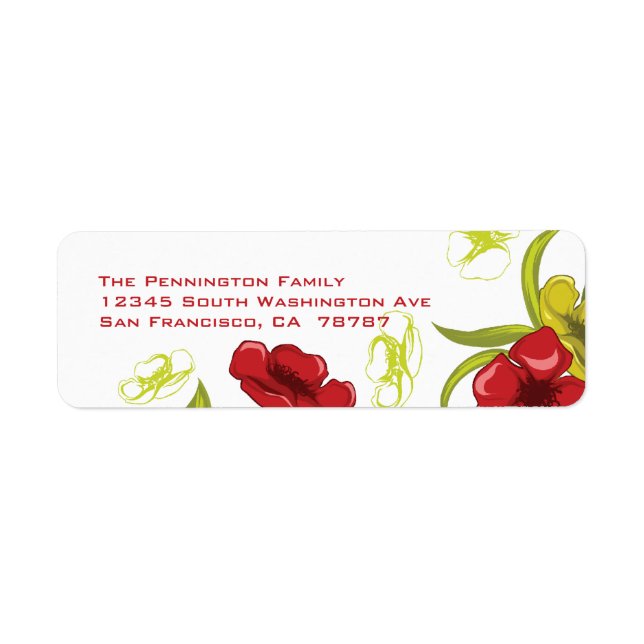Blume Rot + Limettengrün Mohnanschrift (Vorne)