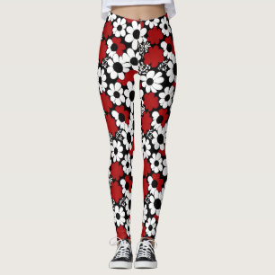 Blume rot, schwarz und weiß leggings