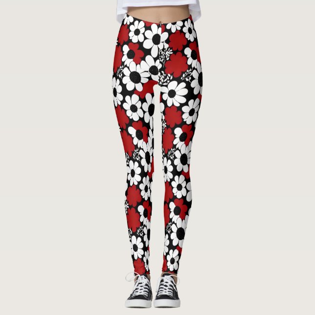 Blume rot, schwarz und weiß leggings (Vorderseite)