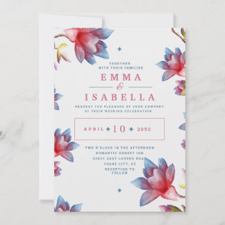 Blume Rot und Blau Einladung zur Hochzeit