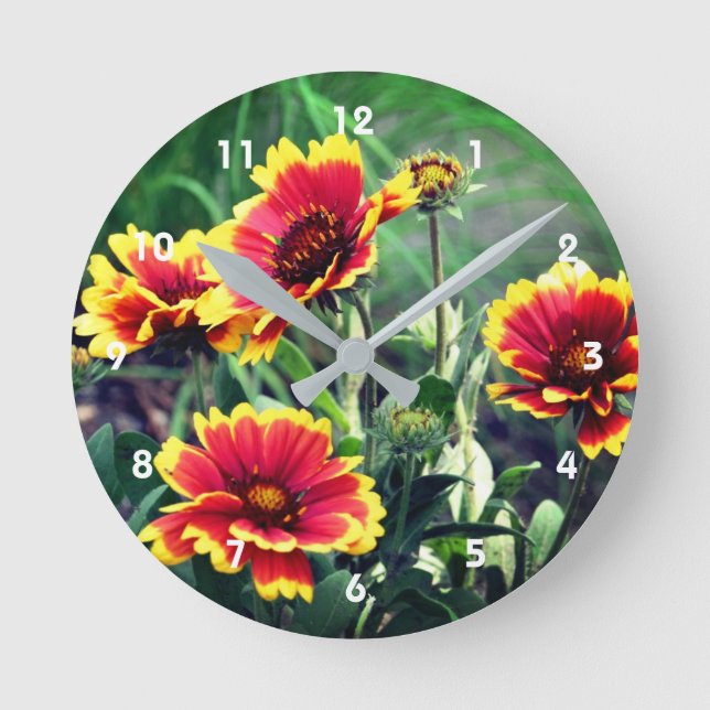 Blume Rot und Gelb Gaillardia Blanket  Runde Wanduhr (Vorderseite)