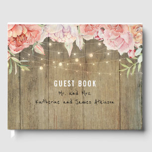 Blume rot und rot Rustikale Saitenleuchten Holz Gästebuch