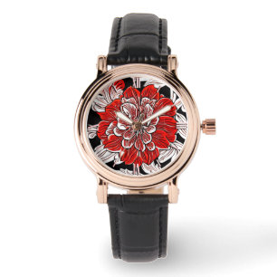 Blume Rot und Weiß im Jugendstil Armbanduhr