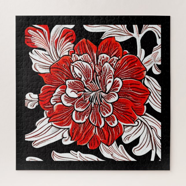 Blume Rot und Weiß im Jugendstil Puzzle (Vertikal)