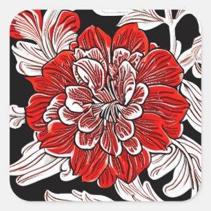 Blume Rot und Weiß im Jugendstil Quadratischer Aufkleber