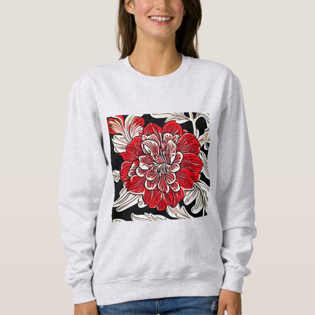 Blume Rot und Weiß im Jugendstil Sweatshirt (Vorderseite)
