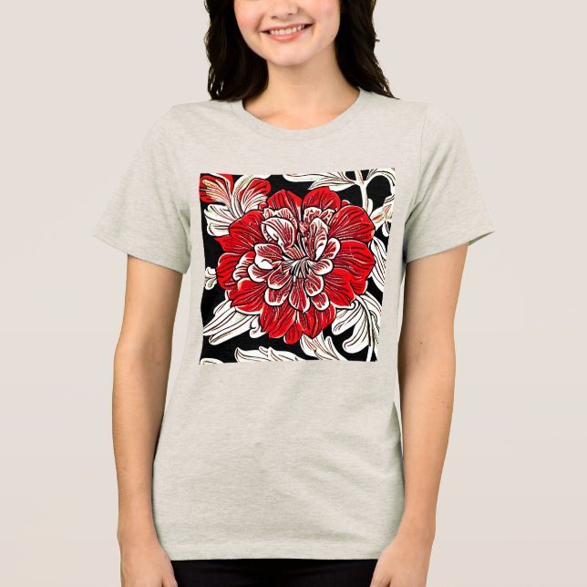 Blume Rot und Weiß im Jugendstil Tri-Blend Shirt (Vorderseite)
