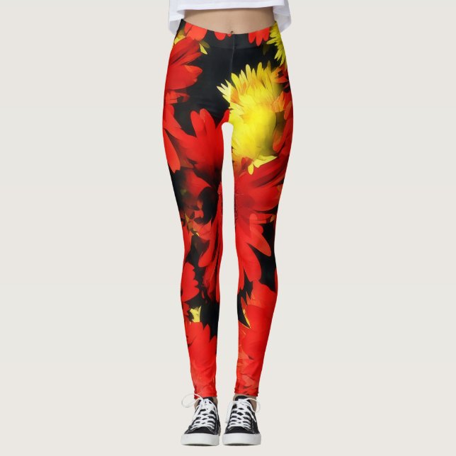 Blume Rote Gelbe Mütter Leggings (Vorderseite)