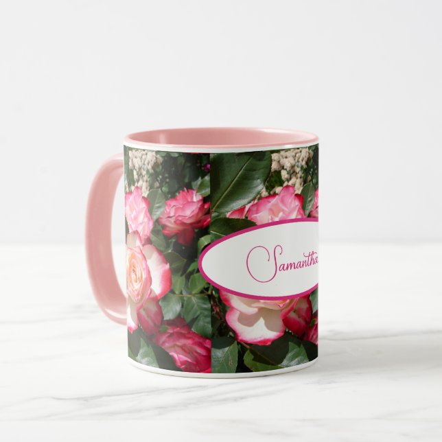 Blume Rote und Weiße Rose Rose Tasse (Vorderseite Links)