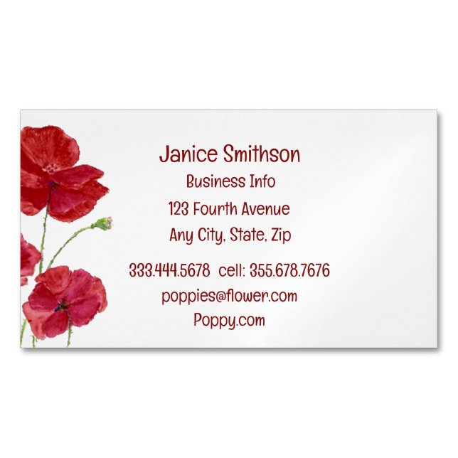 Blume Roter Mohn Gewächshaus Garten Magnetische Visitenkarte (Vorderseite)