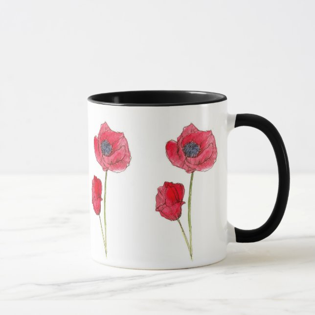 Blume Roter Mohn Tasse (Rechts)