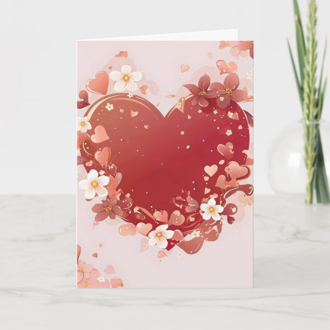Blume Rotes Herz Liebe Feiertagskarte (Vorderseite)