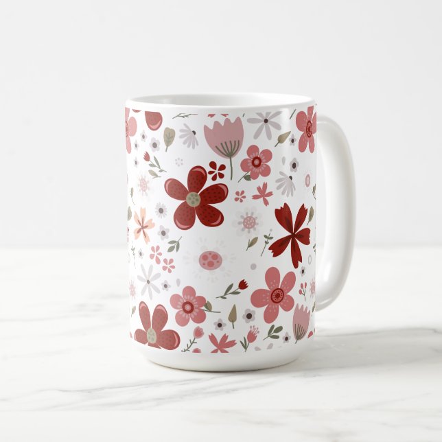 Blume Rotes Rosa Muster Kaffeetasse (VorderseiteRechts)