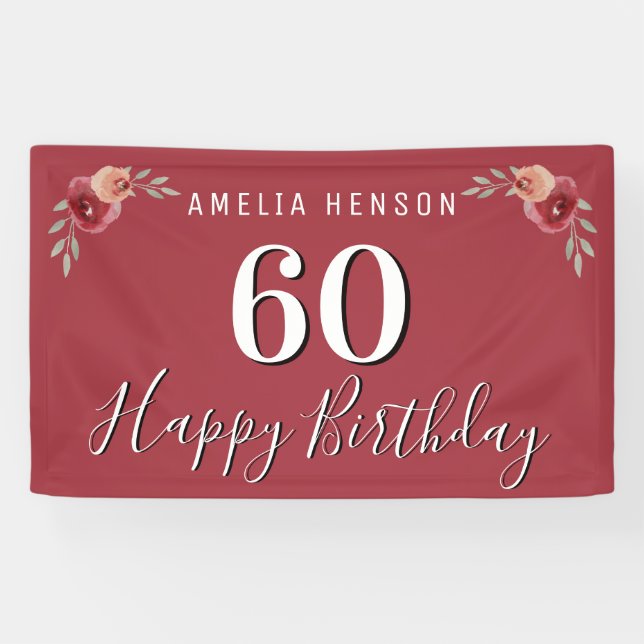 Blume Rotes Wasser Blumenmuster 60. Geburtstag Banner (Horizontal)