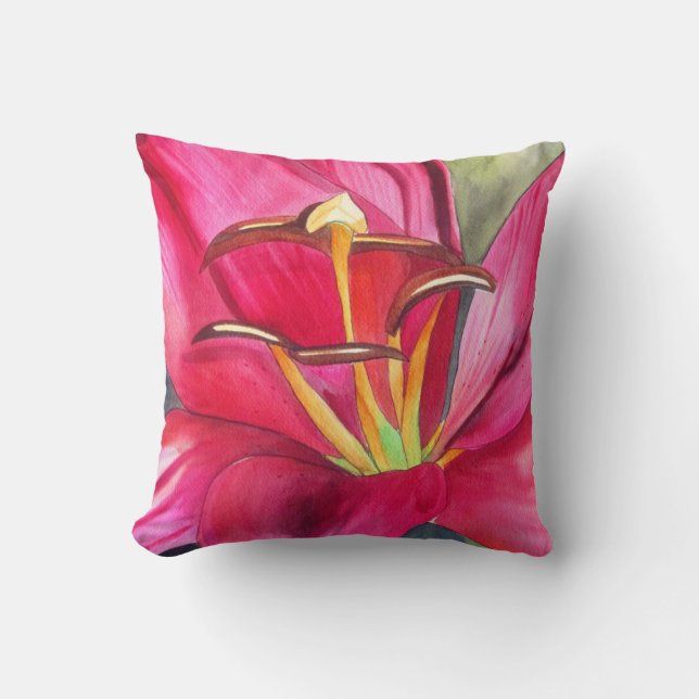 Blume Rottaglilie Originale Aquarellkunst Kissen (Vorderseite)