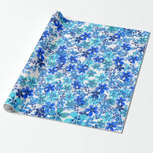 Blume Royal Blue und Turquoise Garden Geschenkpapier