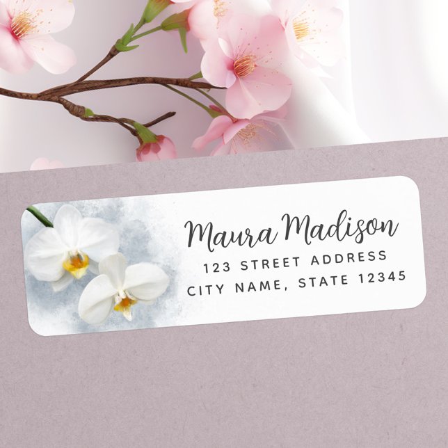 Blume Rücksendeadresse (White orchid phalaenopsis flower return address label)