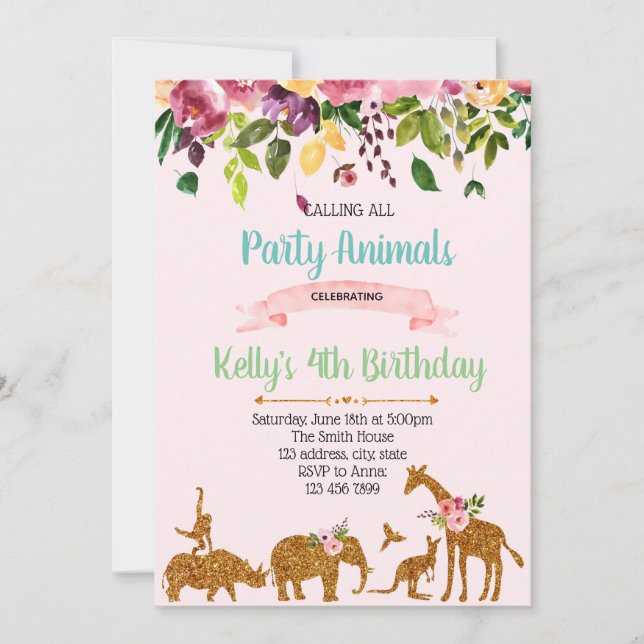 Blume Safari Geburtstagseinladung Einladung (Vorderseite)