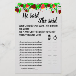 BLUME SAGTE ER, SIE SAGTE, DUSCHE GAME CARD FLYER