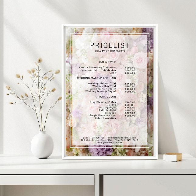 Blume Salon Preisliste, Salon, Preisliste Poster (Flower Salon Price List Poster)
