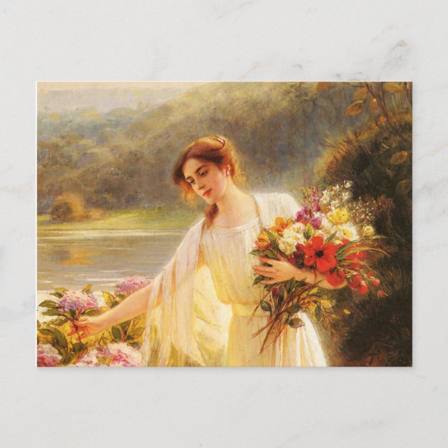 Blume sammeln, schöne Dame von Albert Lynch Postkarte (Vorderseite)