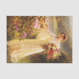 Blume sammeln, schöne Dame von Albert Lynch Seidenpapier