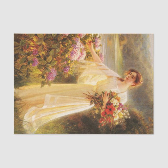 Blume sammeln, schöne Dame von Albert Lynch Seidenpapier (Vorderseite)