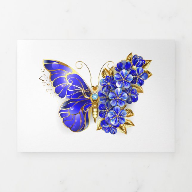 Blume Sapphire Butterfly Dreifach Gefaltete Karte (Cover)