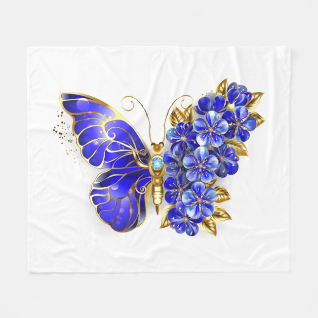 Blume Sapphire Butterfly Fleecedecke (Vorderseite (Horizontal))