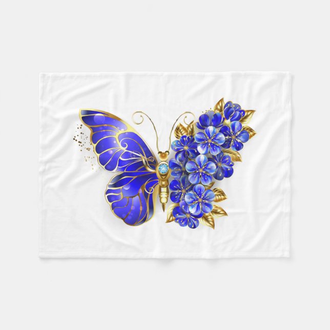 Blume Sapphire Butterfly Fleecedecke (Vorderseite (Horizontal))