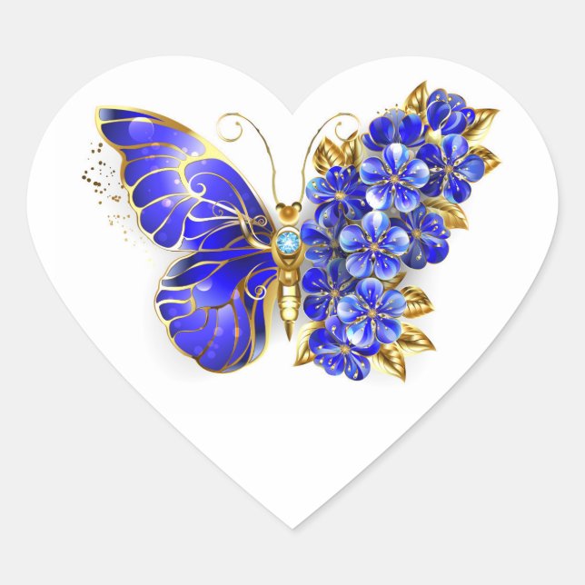 Blume Sapphire Butterfly Herz-Aufkleber (Vorderseite)
