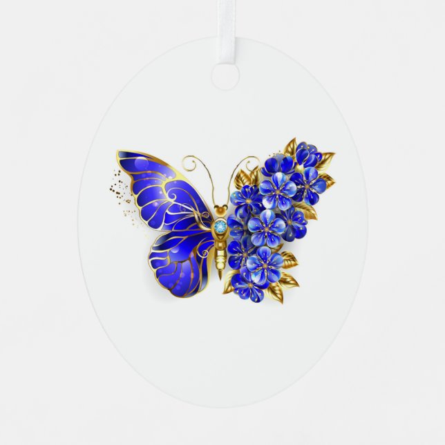 Blume Sapphire Butterfly Ornament Aus Metall (Vorderseite)
