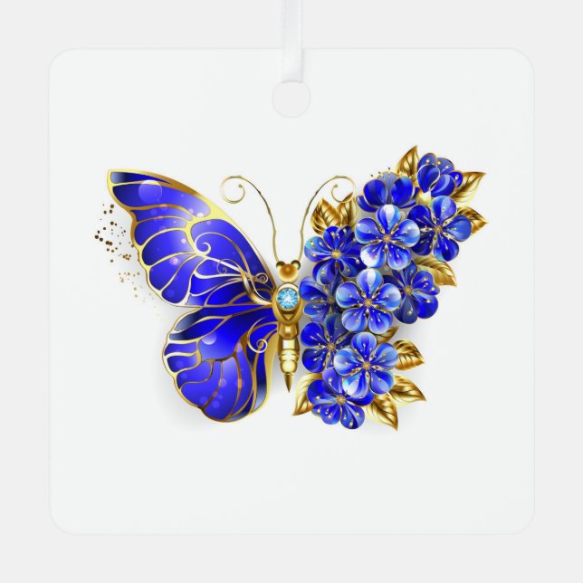 Blume Sapphire Butterfly Ornament Aus Metall (Vorderseite)