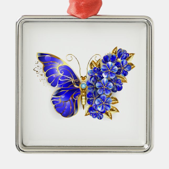 Blume Sapphire Butterfly Ornament Aus Metall (Vorne)