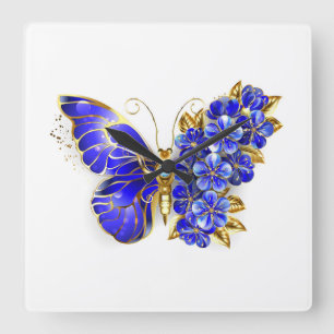 Blume Sapphire Butterfly Quadratische Wanduhr