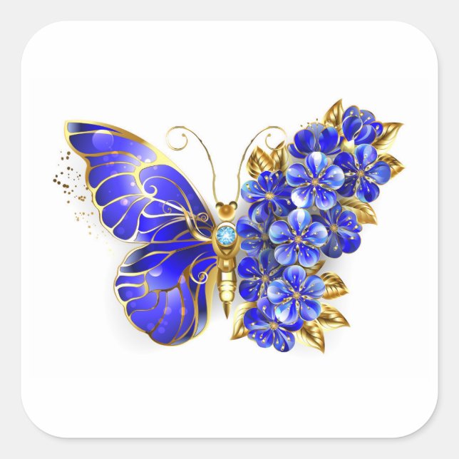 Blume Sapphire Butterfly Quadratischer Aufkleber (Vorderseite)