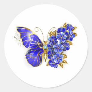 Blume Sapphire Butterfly Runder Aufkleber