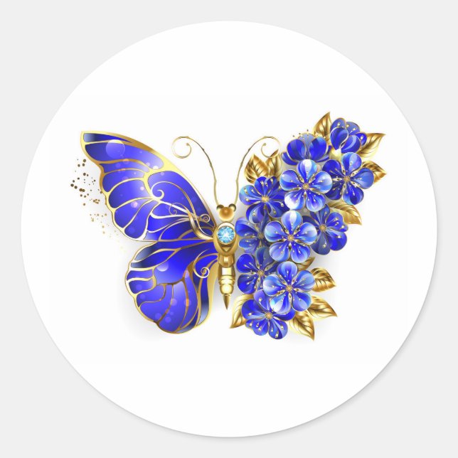Blume Sapphire Butterfly Runder Aufkleber (Vorderseite)