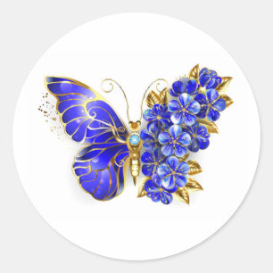 Blume Sapphire Butterfly Runder Aufkleber