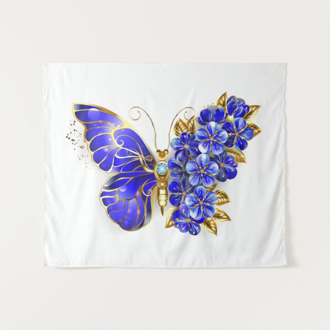 Blume Sapphire Butterfly Wandteppich (Vorderseite (Horizontal))