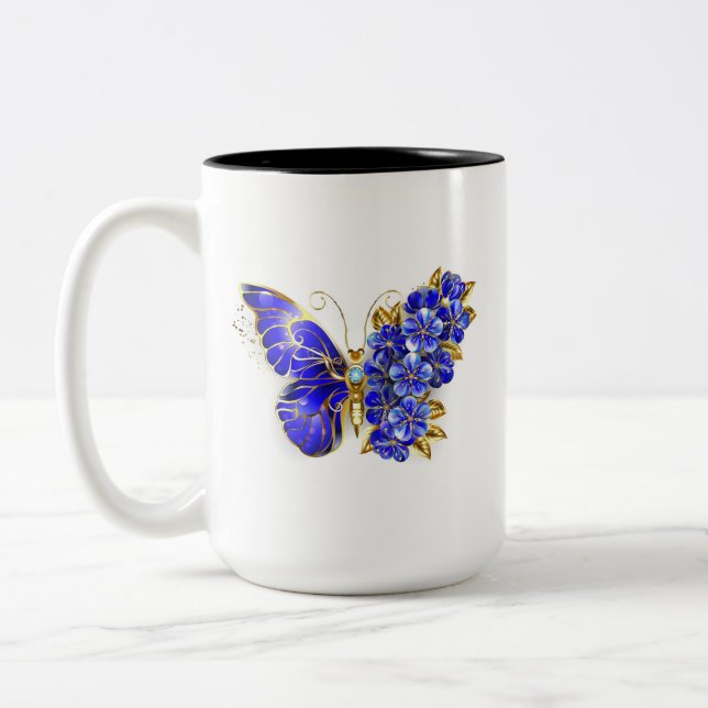 Blume Sapphire Butterfly Zweifarbige Tasse (Links)