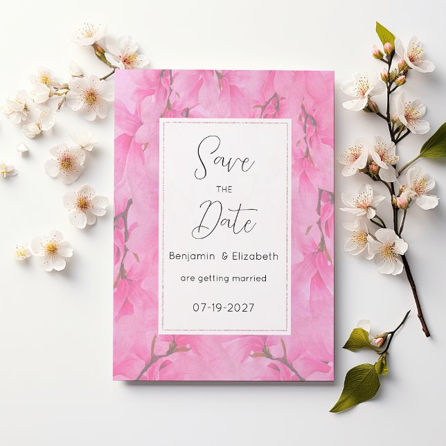 Blume Save the Date in grün-grün-grün-orchid Einladung (Watercolor pink green orchid flowers Save the Date)