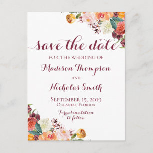 Blume Save the Date Postkarten fallen, orange rosa
